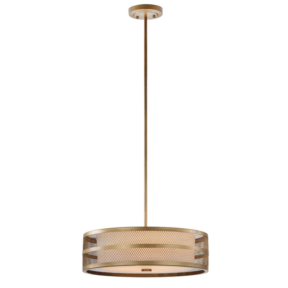 Contemporary Gold Mesh Drum Pendant with Fluorescent Bulb