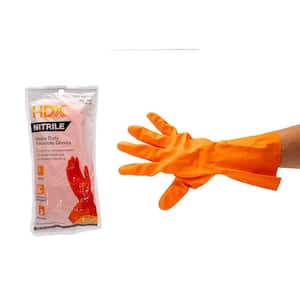 Orange Nitrile Long-Cuff Reusable Gloves, Flock-Lined, for Solvents, Chemicals, Painting, and Outdoor Projects