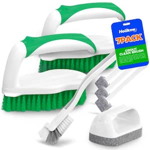 7-Pack Deep Cleaning Scrub Brush Set in Green with Scraper Tip Scouring Pads
