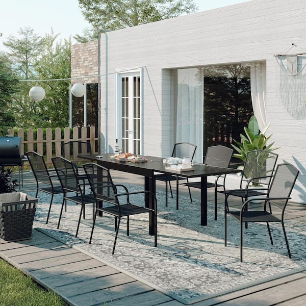 Boyel Living 9-Piece Outdoor Dining Set with Aluminum Extendable Table 53"- 106" and Dining Chair