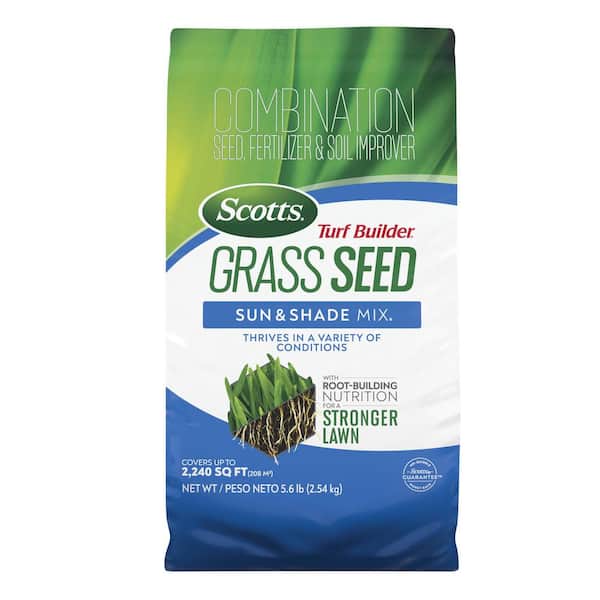 Scotts Turf Builder 5.6 lbs. Grass Seed Sun & Shade Mix with Fertilizer and Soil Improver Thrives in a Variety of Conditions