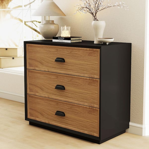 Black/Brown 3 Drawers 31.49 in. Chest of Drawers