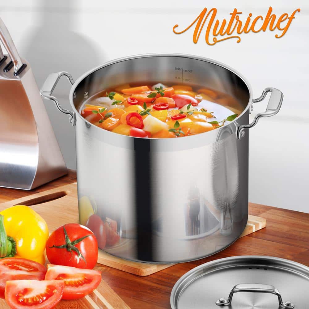NutriChef 20 Quart Stainless Steel Induction Stockpot with Lid