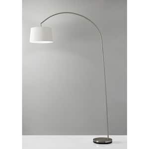 83 in. Silver 1 Light 1-Way (On/Off) Arc Floor Lamp for Liviing Room with Cotton Round Shade