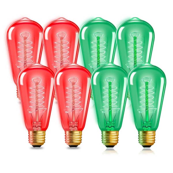 YANSUN 40-Watt Equivalent ST58 Red and Green Dimmable E26 Vintage Edison Light Bulb for Halloween Christmas (8-Pack)