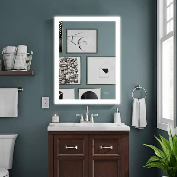 ANGELES HOME 24 in. x 32 in. Wall Bathroom Vanity Mirror, Back and  Front-lit LED Light, Anti-Fog, Dimmable, Rectangular, Frameless MW7MRL2432  - The Home Depot