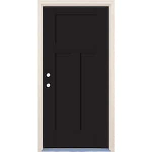 36 in. x 80 in. 3-Panel Craftsman Right-Hand Onyx Fiberglass Prehung Front Door w/4-9/16 in. Frame and Nickel Hinges