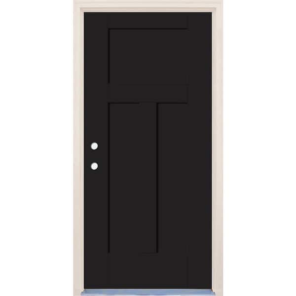 Builders Choice 36 in. x 80 in. 3-Panel Craftsman Right-Hand Onyx Fiberglass Prehung Front Door w/4-9/16 in. Frame and Nickel Hinges