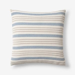 Company Cotton Cadence Stripe Blue/Taupe 20 in. x 20 in. Throw Pillow Cover
