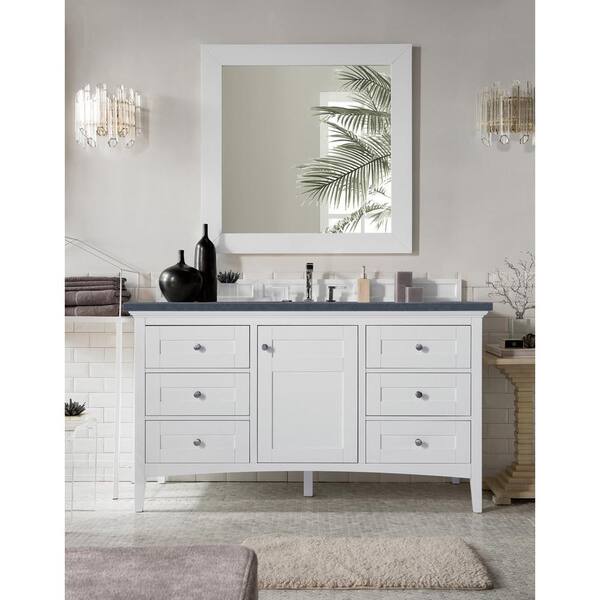 James Martin Vanities Palisades 60 in. W. ixn.D 35.3 in. H Single Bath Vanity in Bright White with Quartz Top in Charcoal Soapstone