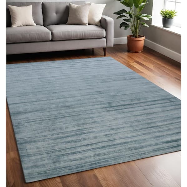 5 ft. x 8 ft. Light Blue And Dark Blue Striped Hand Woven Area Rug