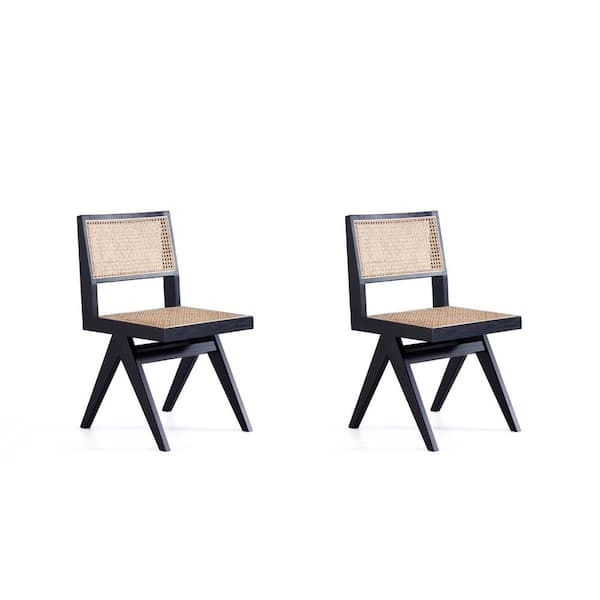 Manhattan Comfort Hamlet Black and Natural Cane Dining Side Chair (Set of 2)