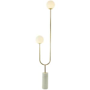 73 in. Gold Marble Orb 2 Light Floor Lamp with Marble Base