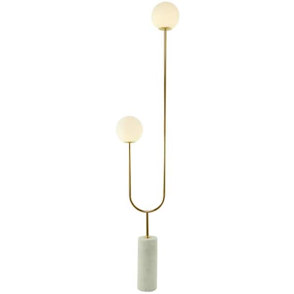 Litton Lane 73 in. Gold Marble Orb 2 Light Floor Lamp with Marble Base