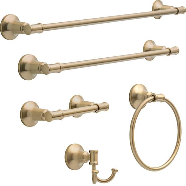 Chamberlain Champagne Bronze Bath Hardware Set: 24 in. Towel Bar, 18 in. Bar, Holder, Ring, Hook (5-Piece)
