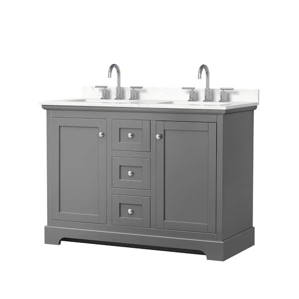 Wyndham Collection Avery 48 in. W x 22 in. D x 35 in. H Double Bath Vanity in Dark Gray with Giotto Quartz Top