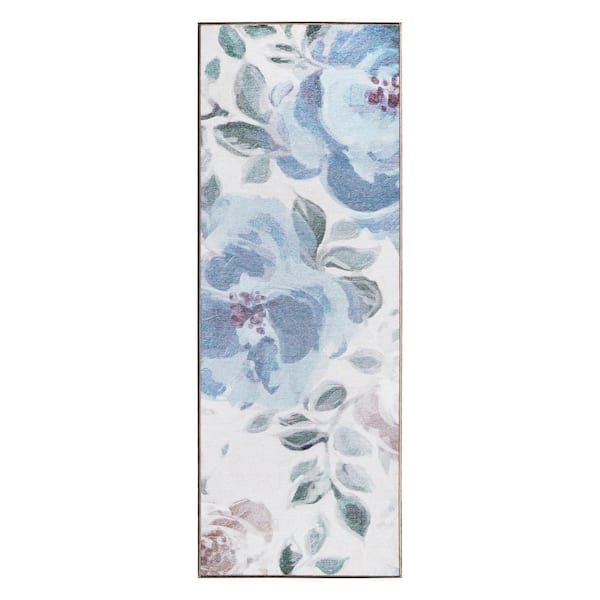 My Magic Carpet Sasha Cream Blue 2.5 ft. x 7 ft. Floral Washable Runner Rug