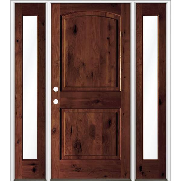 64 in. x 80 in. Knotty Alder 2 Panel Right-Hand/Inswing Clear Glass Red Mahogany Stain Wood Prehung Front Door DFSL