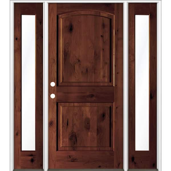 64 in. x 96 in. Knotty Alder 2 Panel Right-Hand/Inswing Clear Glass Red Mahogany Stain Wood Prehung Front Door DFSL