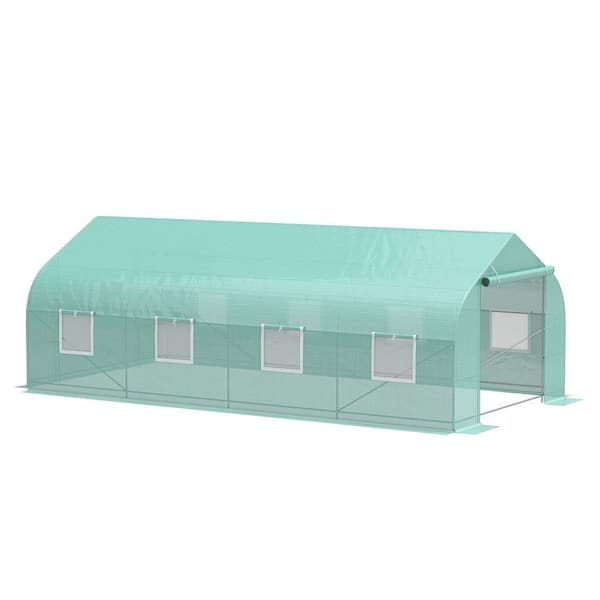 19.5 ft. W x 9.8 ft. D x 6.9 ft. H Walk-in Tunnel Greenhouse with Roll-Up Windows, Zippered Door, PE Cover-Green