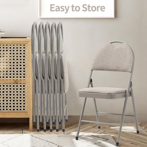 HOMEFUN Modern Steel Portable and Assembled Folding Chairs with Khaki Cushion (Set of 6)