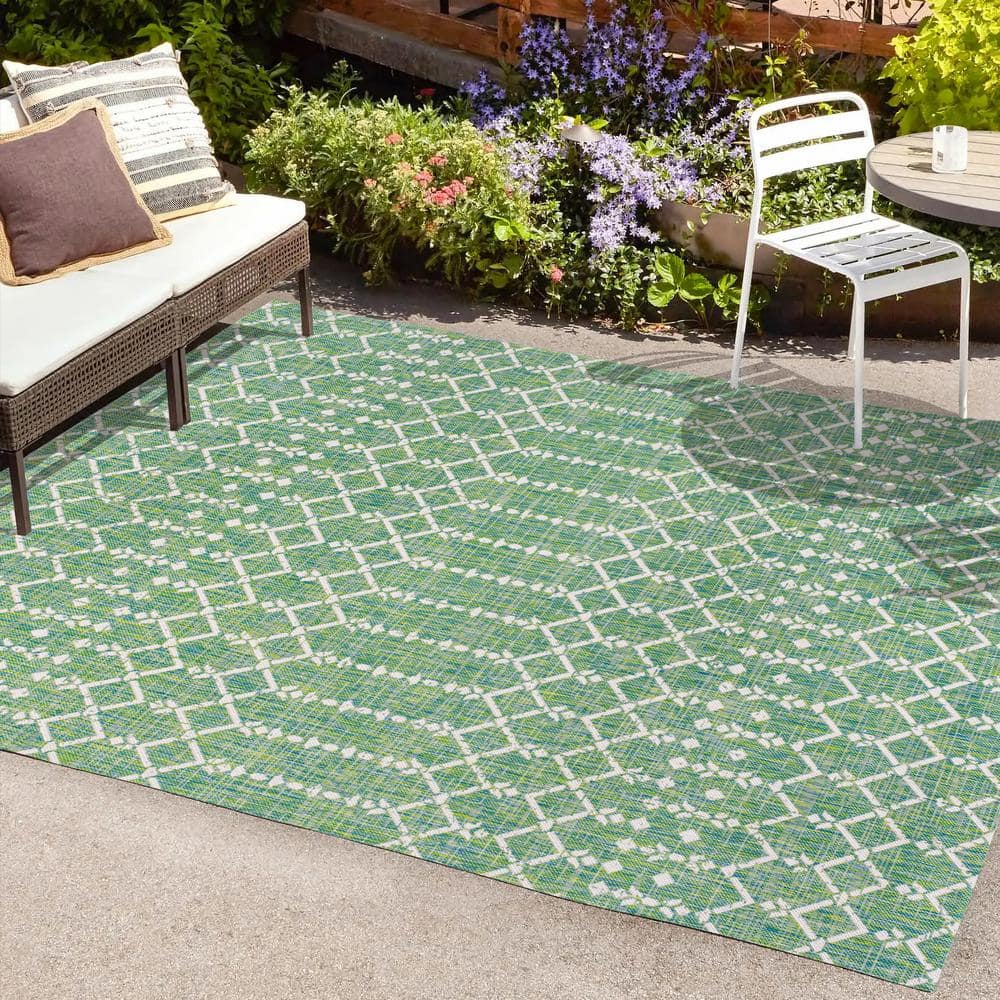 Ourika Moroccan Geometric Textured Weave Indoor/Outdoor Area Rug, 7’ 9” x 10’ 