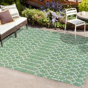 Ourika Moroccan Geometric Textured Weave Green/Cream 8 ft. x 10 ft. Indoor/Outdoor Area Rug