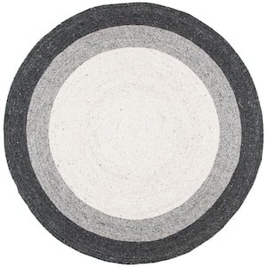 Braided Gray/Ivory 8 ft. x 8 ft. Round Solid Area Rug