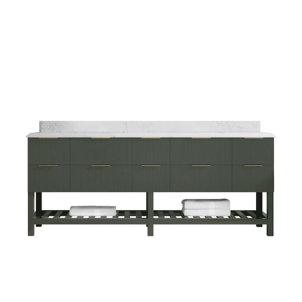 Willow Collections Catalina 84 in. Double Sink Freestanding Pewter Green Bath Vanity with Empira White Qt. Top Unassembled