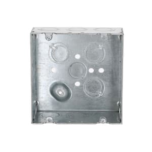 4-11/16 in. W x 2-1/8 in. D Metallic 2-Gang Welded Square Box with One 1/2 in. KO, Fifteen TKO's, Raised Ground, 1-Pack