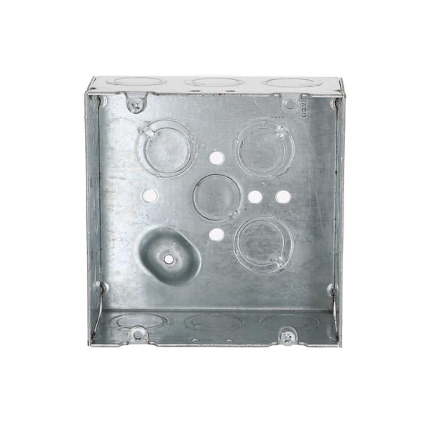 RACO 4-11/16 in. W x 2-1/8 in. D Metallic 2-Gang Welded Square Box with One 1/2 in. KO, Fifteen TKO's, Raised Ground, 1-Pack