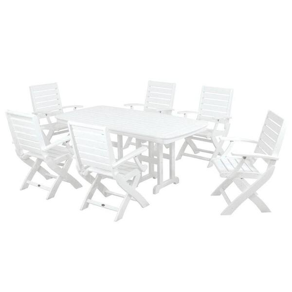 POLYWOOD Signature White 7-Piece Plastic Outdoor Patio Dining Set