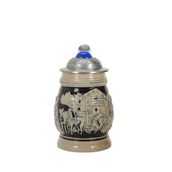 0.6L German-Style Ceramic Beer Stein with Pewter Lid Bavaria Lion Relief Design Oktoberfest Tankard Mug