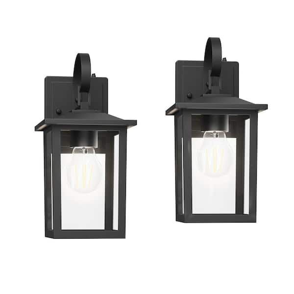 Hawaii 12.5 in. H 1-Bulb Black Hardwired Outdoor Dusk to Dawn Wall Lantern Sconce with LED Bulb