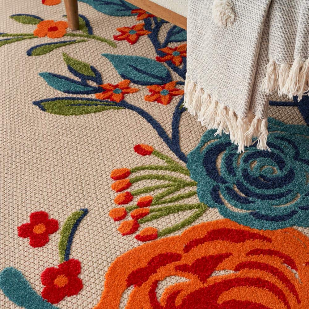 Multicolor Floral Synthetic Rectangular 7' x 10' Area Rug