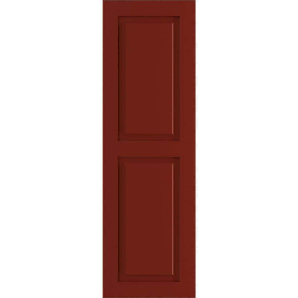 Ekena Millwork 12" x 31" True Fit PVC Two Equal Raised Panel Shutters, Pepper Red (Per Pair)