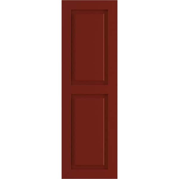 Ekena Millwork 12" x 43" True Fit PVC Two Equal Raised Panel Shutters, Pepper Red (Per Pair)