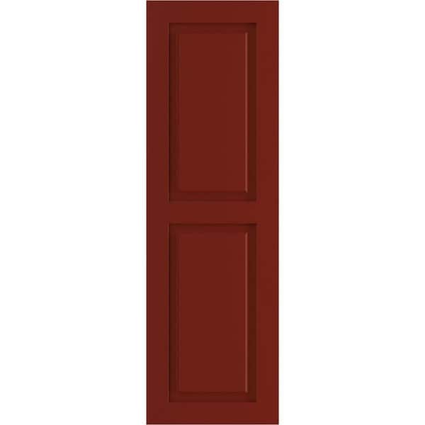 Ekena Millwork 12" x 53" True Fit PVC Two Equal Raised Panel Shutters, Pepper Red (Per Pair)
