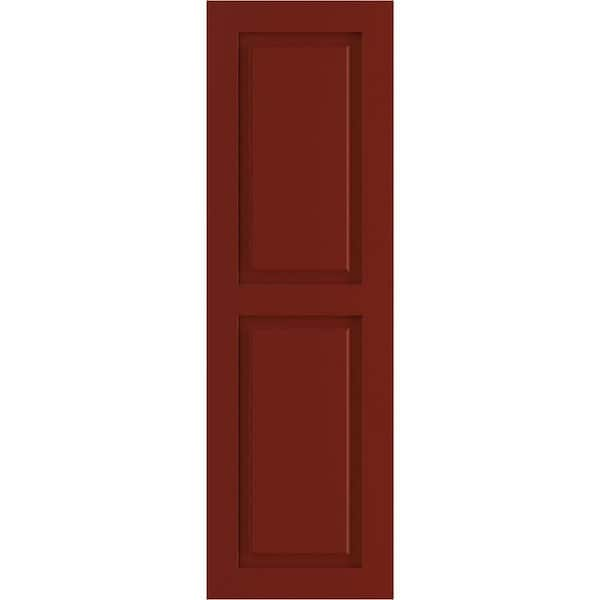 Ekena Millwork 12" x 62" True Fit PVC Two Equal Raised Panel Shutters, Pepper Red (Per Pair)