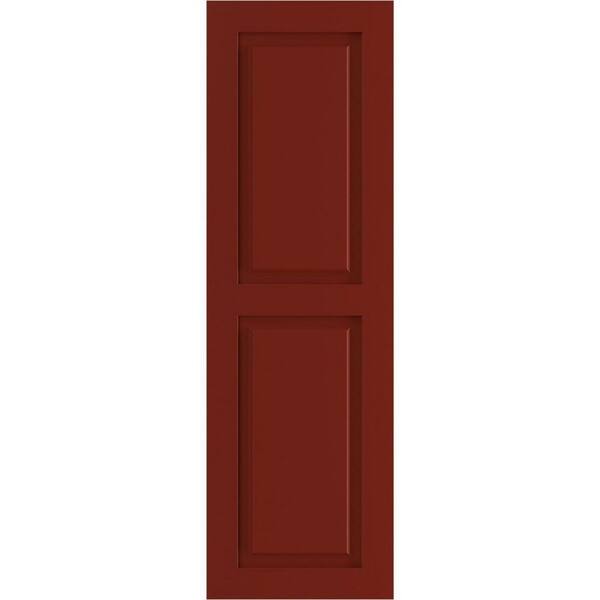 Ekena Millwork 15" x 26" True Fit PVC Two Equal Raised Panel Shutters, Pepper Red (Per Pair)