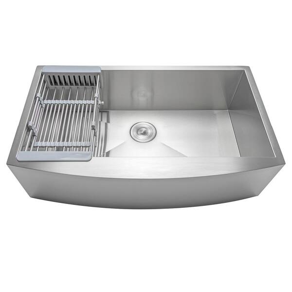 Firebird 30 x 20 x 9 Apron Farmhouse Handmade Stainless Steel Single Bowl Kitchen Sink w/ Drain Strainer Kit Adjustable Tray