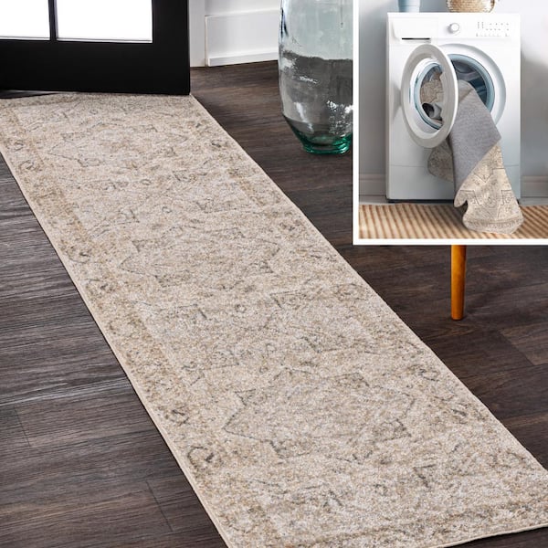 JONATHAN Y Cream/Brown 2 ft. x 8 ft. Koda Vintage Native American Medallion Machine-Washable Runner Rug
