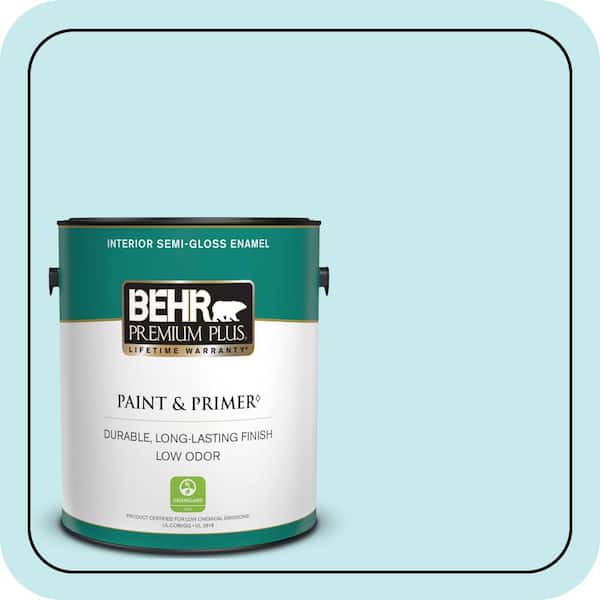 BEHR PREMIUM PLUS 1 gal. #P470-1 Silent Breeze Semi-Gloss Enamel Low Odor Interior Paint & Primer