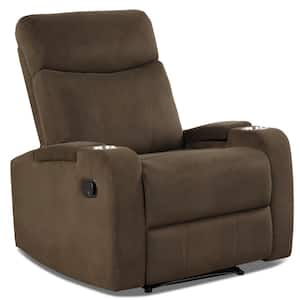 Coffee Metal Flannelett Recliner Chair with Arm Storage and Cup Holder