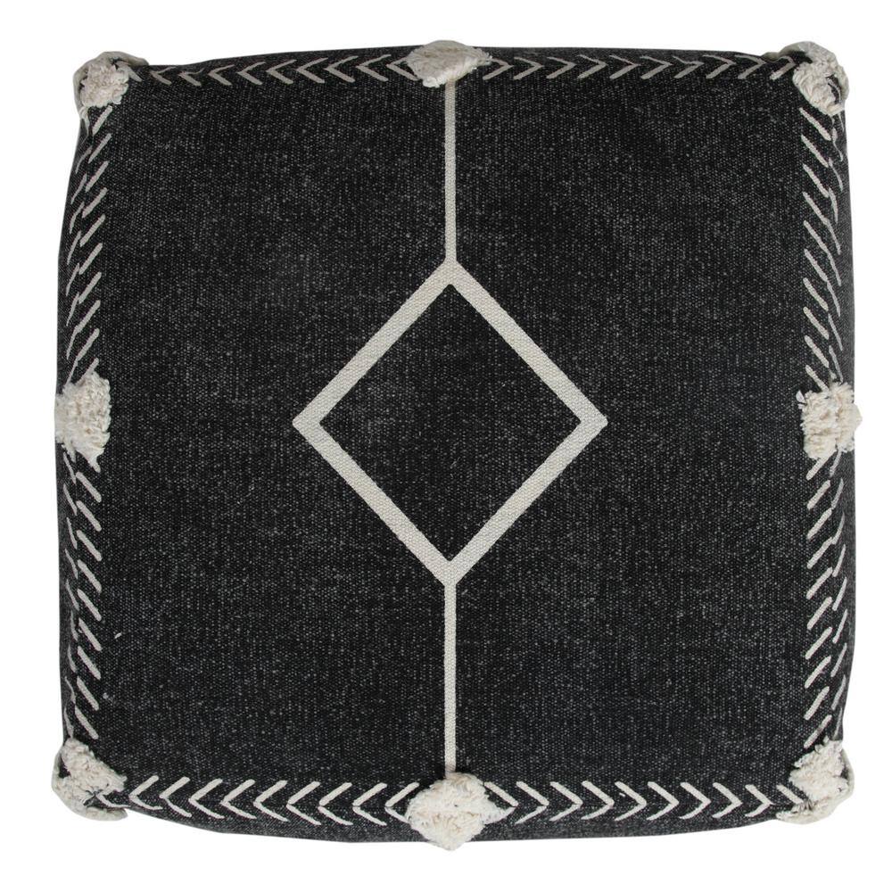 Black and White Tufted Geometric Pouf Ottoman
