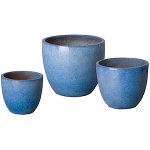 14 in., 18 in. ,22 in. Dia Blue Ceramic RND Pots S/3