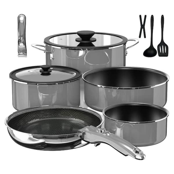 12-Piece Stainless Steel Ceramic Nonstick Cookware Set Hybrid 3-Ply Induction Safe Anti-Warp PFAS Free Dishwasher