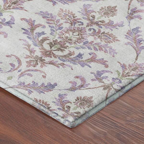 Mayfield Premium Machine Washable Abstract AMF2325 Lavender 8 ft. x 8 ft. Round Rug