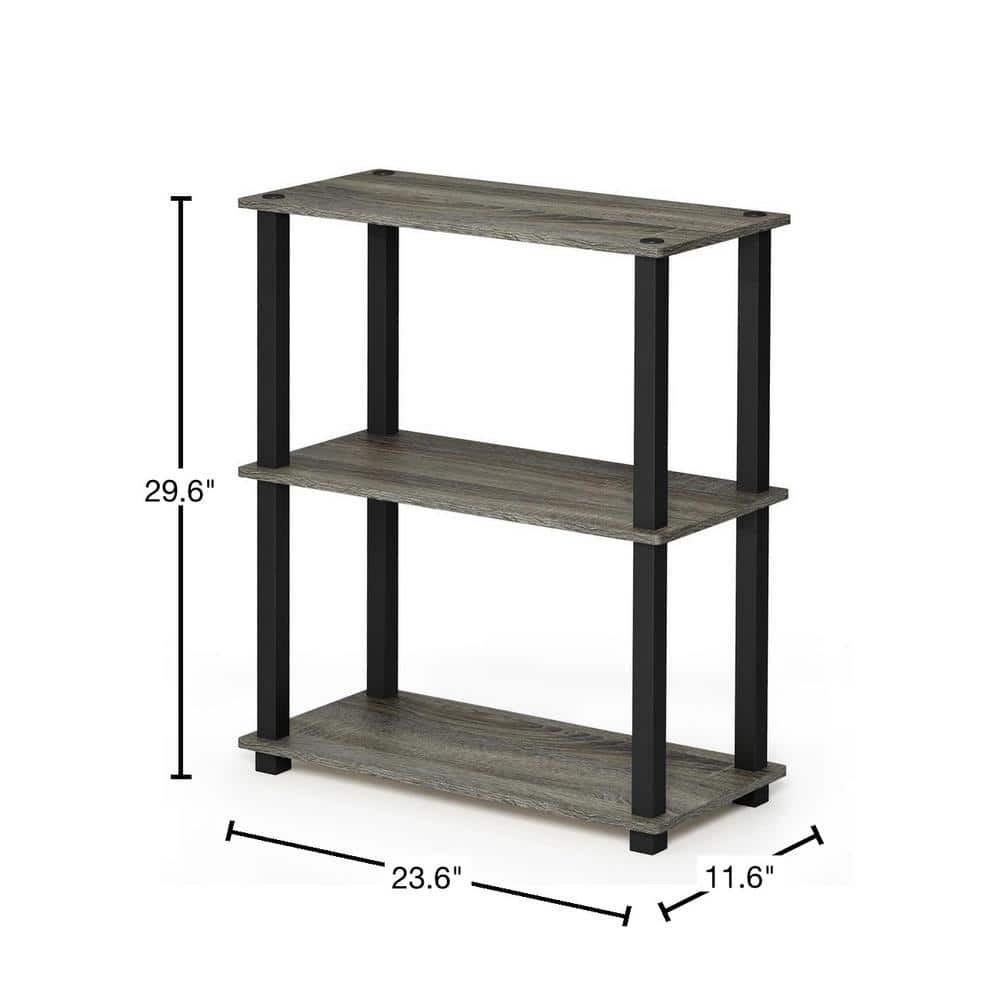 French Oak Gray 3-Tier Adjustable Wood Bookshelf