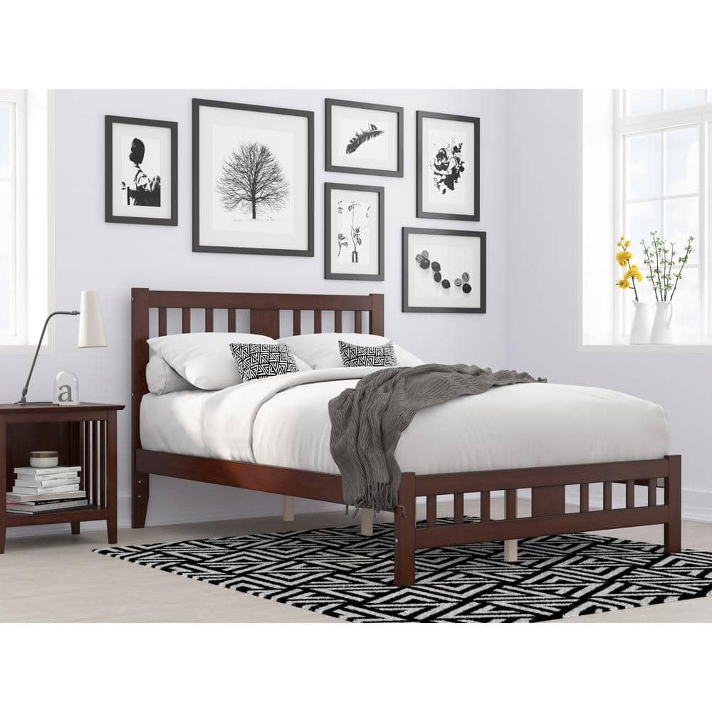 Walnut Full Wood Bed with Mission Slatted Headboard